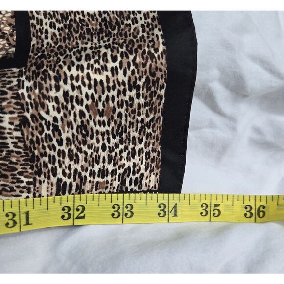 Adrienne Landau Studio Silk Scarf Brown Black Animal Print Hand Rolled Edge - Picture 8 of 9